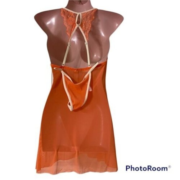 New Just Sexy Lingerie Woman's Chemise and Thong Small Peach - Picture 3 of 5